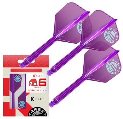Target Japan Sistema di Alette e Aste K Flex Dart, No.6 | Confezione da 3 Accessori per Freccette Kflex all in One Flight, Edizione Limitata Viola | Asta per Freccette K-Flex – Medio (33mm)
