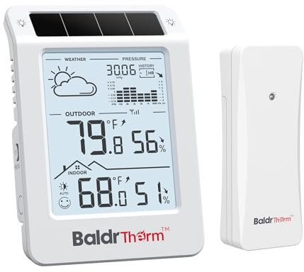 BaldrTherm Wireless Weather Station, Dual-Zone Indoor & Outdoor/Childroom Temp Humidity Monitor, Auto Smart Backlight,Temp/Humidity/Barometric Trend Visualization, White&White
