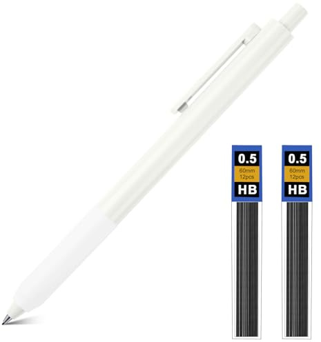 AOOSU Mekaniska blyertspennor set, 0,5 mm Satin Mechanical Pencil Art med 2 rör HB Mine Art med stift för konstnär studenter barn ritning skisser (vit)