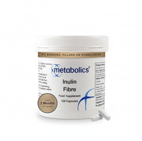 Metabolics Inulin Fibre Supplement 585mg | Prebiotic for Gut Health & Regularity | UK Made, Vegan, Clean Label | Capsules | Soluble Fibre, No Fillers, GMP Certified