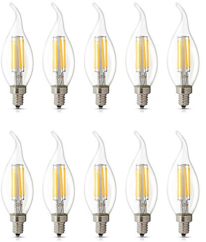 BELINGGO 10-pack E14 LED dimbar 4 W varmvit 2700 K, C35 böjd spets flamform, vintage LED-ljuskrona glödlampor, 40 W kandelaber halogenlampa, LED-ljus filamentlampa