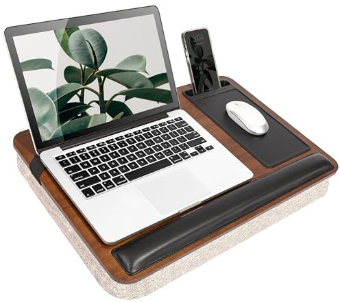 Rossie Home Premium Real Acacia Wood Lap Desk with Wrist Rest, Mouse Pad, and Phone Holder - Fits up to 15.6 Inch Laptops - Java - Style No. 91712