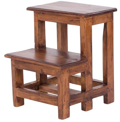 DESIGN DELIGHTS Escabeau - 46 x 37 x 37 cm (H x l x P) - En bois recyclé - 2 niveaux - Tabouret en bois - Marchepied domestique