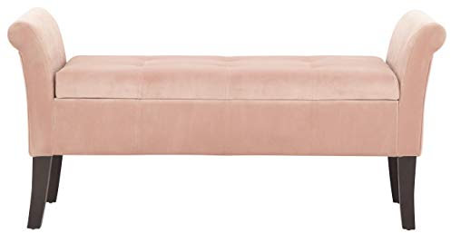 GFW Osborne Upholstered Plush Window Seat With Storage, Ottoman Padded Storage Stool Seat With Accent Wood Legs For Living Room, Bedroom, Hallway Or Dining Room, Blush Pink, H-64cm x W-121cm x D-42cm