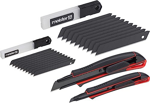 Meister Universalmesser-Set Black Line - 22-teilig - Abbrechmesser (18 mm & 9 mm) - Mit je 10 Ersatzklingen - Extrascharf - Zum Schneiden sämtlicher Materialien / Cutter / Cuttermesser / 9403840