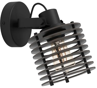 EGLO Vägglampa Segovia, inomhus vägglampa med justerbar spotlight | väggspot i metall och trä svart, vägglampa för vardagsrum och hall, E27-sockel