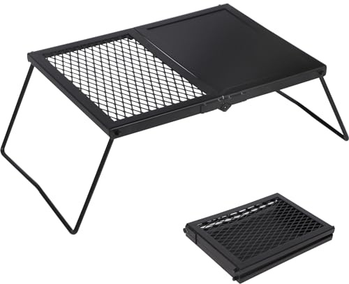 Lineslife 17'' Folding Campfire Grill Grate and Griddle, Portable Heavy Duty Steel Fire Pit Cooking Grill Grate, Camp Fire Cooking Equipment for Outdoor BBQ Picnic, Black