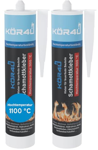 kör4u Lot de 2 colles réfractaires 310 ml, beige, colle pour composants réfractaires, parfaite pour réparer les briques réfractaires endommagées