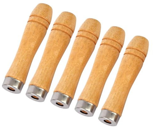 5Pcs Wooden File Handles, Wooden File Handles with Strong Metal Collars, Length 90 mm, Suitable for 4-6 Inch Files of Different Shapes