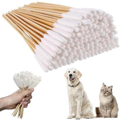 Dszemie Reinigungstücher für Hundeohren, 200 Stück, 15 cm, extra große Wattestäbchen für Haustierreinigung, Einweg-Wattestäbchen für Katzenohren (200 Stück)