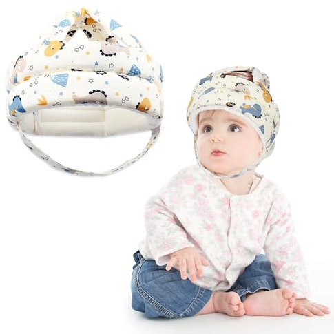 BNGXR Casque Bebe Antichoc Protection,Casque Bébé Anti Choc,Petit Dinosaure Bleu,bébé Casque de Protection pour Enfant réglable Casque de sécurité Bleu,Apprendre à Ramper et à Marcher