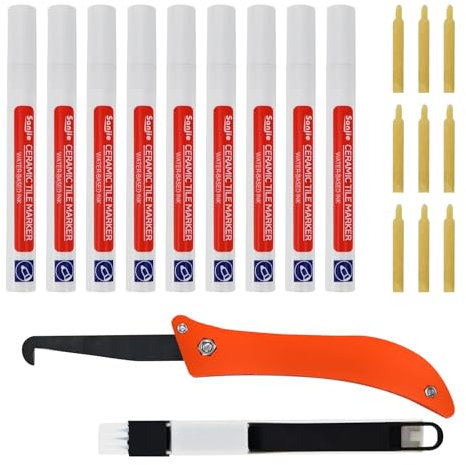 VINEST 9 Piezas Rotulador Juntas Azulejos Impermeable, Lechada para Azulejos Baño Blanco, Blanqueador de Juntas Azulejos con Rascador y Cepillo de Limpieza, Lechada para Juntas Suelo Antimoho