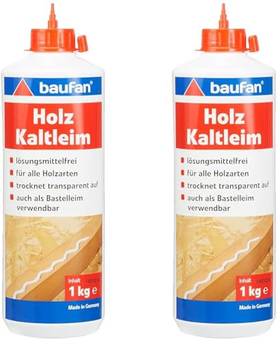 Baufan Colle à Bois - Blanc, 1kg I Colle à Froid Sans Solvant, Prêt à l'emploi, Séchage Transparent I Compatible Bois Carton Textile I Colle Artisanat (Lot de 2)