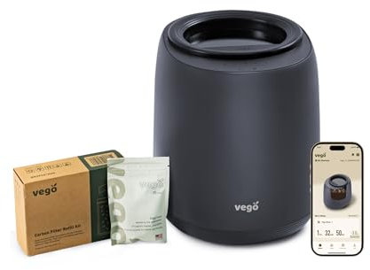 Vego Compostador de cocina, compostador eléctrico de 4 litros para cocina, 5 modos, basada en peso, contenedor de compostaje inteligente con aplicación, sin olor, máquina de abono de residuos de