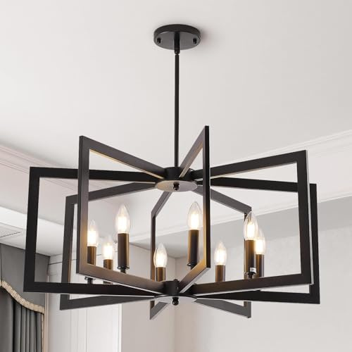 HvKvHvY Vintage hängande taklampa, E14 Geometrisk bondgård pendellampa 8 lätta industriella taklampor metall vardagsrum kök ö korridor matsal entré (svart)
