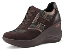 QUEEN HELENA Sneakers Alte Scarpe da Ginnastica con Zeppa Donna X31-39 (X31-40 Marrone, Sistema Taglie Calzature EU, Adulto, Donna, Numero, Media, 39)