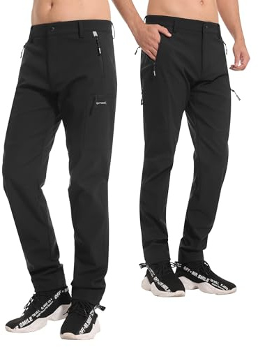 KUTOOK Pantalon de randonnée pour homme d'hiver Softshell de travail Pantalon Cargo résistant à l'eau pour Ski Neige Montagne Escalade en plein air, Noir, M