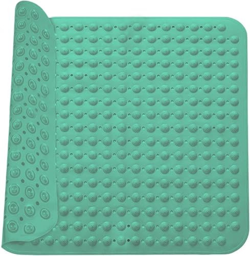 Shower mat, shower mat non-slip, massage shower mat non-slip,anti-slip mat with suction cups, for saunas, shower rooms, machine washable, square, gray-green, 48 x 48 cm