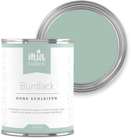 miafarben Buntlack ohne schleifen 750ml, Möbelfarbe, Möbellack für Holz, Metall, Kunststoff (Mias Minze)