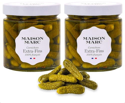 2 x French Cornichons, Fine French Gherkins In Tarragon, Mustard Seed Vinegar, Gourmet Pickles Ideal For Charcuterie, Cheeseboards, Sauces And More, 2 x 210g Jars