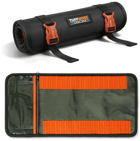 TUFFWORX Werkzeugtasche, Rollbare Werkzeugtasche mit Schnellverschlüssen, Robustes Nylon, Schwarz-Orange