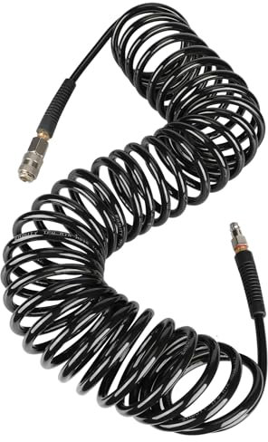 EADUTY Air Compressor Hose, Heavy Duty Polyurethane Recoil Air Hose 1/4 I.D by 10 M Length, 150 PSI Air Compressor Accessories with Bend Restrictors and 1/4 Euro Quick Connect Fittings. Black