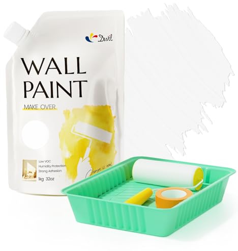White Paint for Wall 32 Oz Covers 80-86 sq.ft sq.ft Water-Based Ceiling Paint with Roller Kit Perfect for Walls Ceilings More Interior Exterior No Sanding Quick Drying Low Odor White