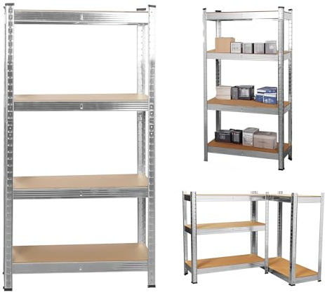 4-Tier Heavy Duty Garage Shelving Units – 700kg Capacity Galvanised Steel Storage Shelves, Boltless Assembly, Adjustable Height & Layout for Warehouse, Living Room, Kitchen, Bedroom (75×30×150cm)