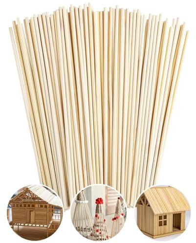 Kievano 200 Palitos de Madera 30cm x 4mm – Palos de Bambú Natural para Manualidades, Algodón de Azúcar, Artesanía, Modelismo, Bricolaje y Decoración