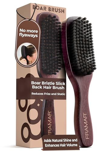 FRAMAR Slick Back Hair Brush Women – Boar Bristle Hair Brush, Slick Back Brush, Boar Bristle Brush, Smoothing Brush, Reduces Frizz and Static, Adds Natural Shine – Brown Velvet
