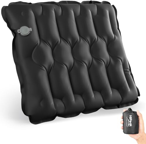 HiiPeak Inflatable Seat Cushion, Lightweight Compact Stadium Seat Pad Camping Air Seat Cushion for Bleachers Backpacking Hiking Airplane Office Car Boating Sports Events Concert(Black)
