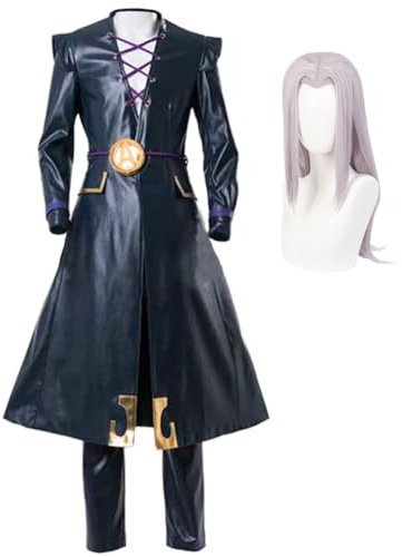 Leone Abbacchio Cosplay JJBA Anime Costume Abbacchio Cappotto in Pelle con Parrucca Uomo Adulto Dress Up per Halloween Party Performance