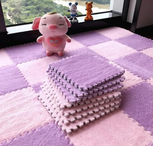 JNTFNE Lot de 12 Dalles de Moquette en Mousse 30 x 30 cm, Tapis de Jeu épais et emboîtables, pour Jeux d'extérieur, Salle de Jeux, terrasse, Patio, Salle de Sport au sous-Sol (Rose et Violet)