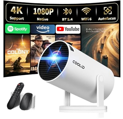 [Built-in Apps & 2026 Upgraded] Mini Projector Support 4K 1080P Auto Keystone 180° Rotatable with WiFi 6 and Bluetooth 5.4, Projector Portable Compatibile with HDMI/TV Stick/Memory Stick/Laptop-White