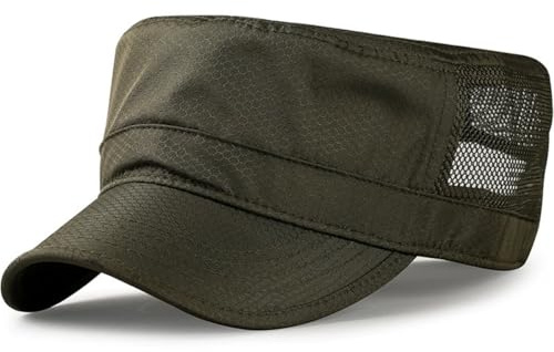 HIQIU Military Cap män sommar cadet hatt andas mesh armékeps, B# Armégrön, 56-59