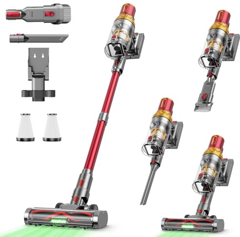 Tdyon 60KPa/600W Aspiradora sin Cable, Aspiradora Fregadora Sin Cable Potente hasta 75Mins, con Carga de Pared Smart Screen, Cepillo Antienredos, Alfombra Pelo Mascota Suelo Sofá