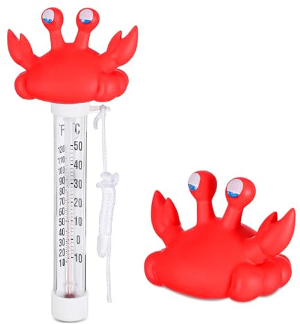 Floating Pool Thermometer, Aquarium Thermometer Large Easy-Read Display with String for Swimming Pools Spas Hot Tubs Ponds Aquariums - Crab Designs