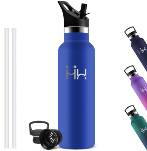 Grsta Botella Termica 750ml A Prueba de Fugas, con Pajita y Filtro, sin BPA | Botella Agua Acero Inoxidable, Mantiene 24H Frio/12H Calor, Cantimplora Termica para Cámping, Oficina, Senderismo