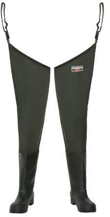 Snowbee Granite PVC Thigh Waders with Cleated Sole Boots, Heavy‑Duty Laminated Nylon/PVC Build for Fishing, Bank and Boat Wading - Size 11