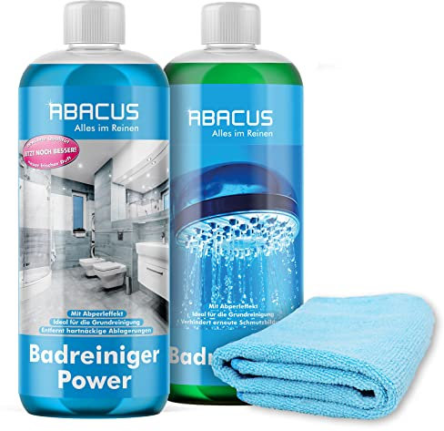 ABACUS® Sanitärreiniger-Set- 1000 ml Badreiniger Power + 1000 ml Badreiniger + MikrofasertuchHigh Performance (7018)