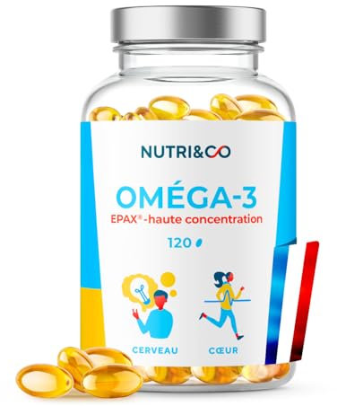 NUTRI & CO Omega 3 Wild Fish Oil EPAX®, Alta Concentrazione di EPA DHA e Vitamina E - Da Pesca Sostenibile e Olio di Pesce Puro, 120 Capsule Antiossidanti, Prodotto in Francia