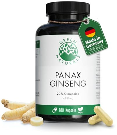 Panax Ginseng Extrakt - Hochdosiert: 2100mg Panax Ginseng & 20% Ginsenoide pro Tagesdosis - Apothekenqualität - 2 Monate Vorrat - Green Naturals®
