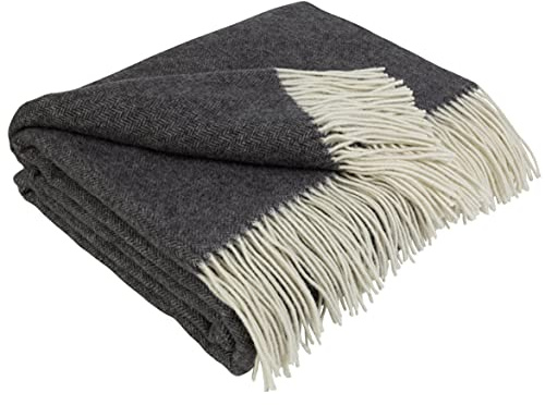 LYHome Cashmere Blanket with Merino - Luxury Wool Throw Soft Cozy and Warm, Decorative Throws Couch Bed Sofa, Warmest Blankets for Travel Camping & Cold Weather (55x79 | Dark Grey - White Herringbone)