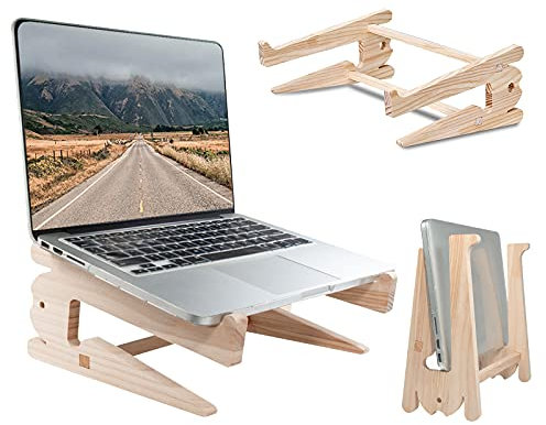 Soporte Portatil,Soporte Portátil Mesa,Elevador Laptop Stand,Ventilado Soporte Ordenador de Madera para Escritorio,Plegable Organizador de Portátil Sobremesa para Macbook Air Pro Lenovo Dell HP (L)