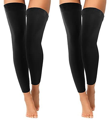 Bencailor 2 Pairs Fleece Leg Warmers Women Over Knee Winter Thick Fleece Lining Elastic Socks for Winter Compression Socks (Black,Footless Style)