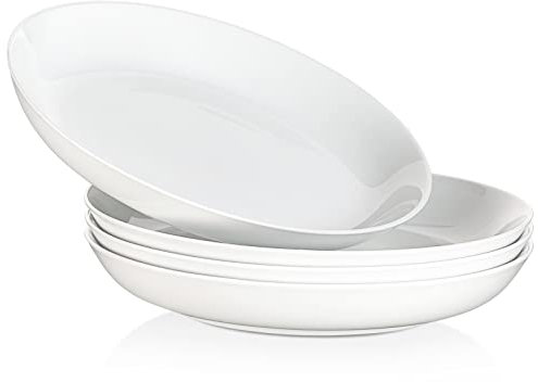 MALACASA, Series Regular, Tazón de Pasta de 10, Tazón de Porcelana para Ensalada de Pasta, Tazón de Fuente Grande de Cerámica Blanca para Ensalada, Sopa, Pasta y Frutas, Juego de 4