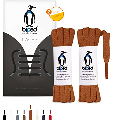 biped LACES 2 paires de lacets plats en coton, largeur 7 mm - lacets de qualité résistants à la déchirure pour chaussures, bottes et baskets en cuir - fabriqués en UE z2904(cognac,120 cm)