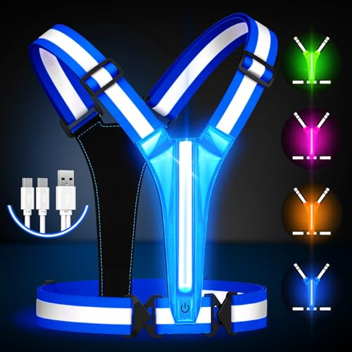 Fokia Kunbio LED Reflective Running Vest Gear,Light Up Vest Runners Night Walking USB Rechargeable,Up to 11hrs Light with Adjustable Waist/Shoulder for Women Men Kids