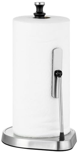 Dailyart Paper Towel Holder for One Hand Tear - Countertop with Tension Arm & Non Slip Weighted Base, Stainless Steel Paper Towel Holder Stand for Kitchen Bathroom, Black