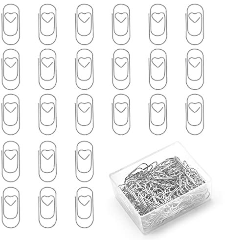 Vicloon Büroklammern, 130 Stück Büroklammern Herz Gold, Büroklammern Set mit Transparentbox, für Aktenklammer, Büro, Klassenzimmer(Silber)